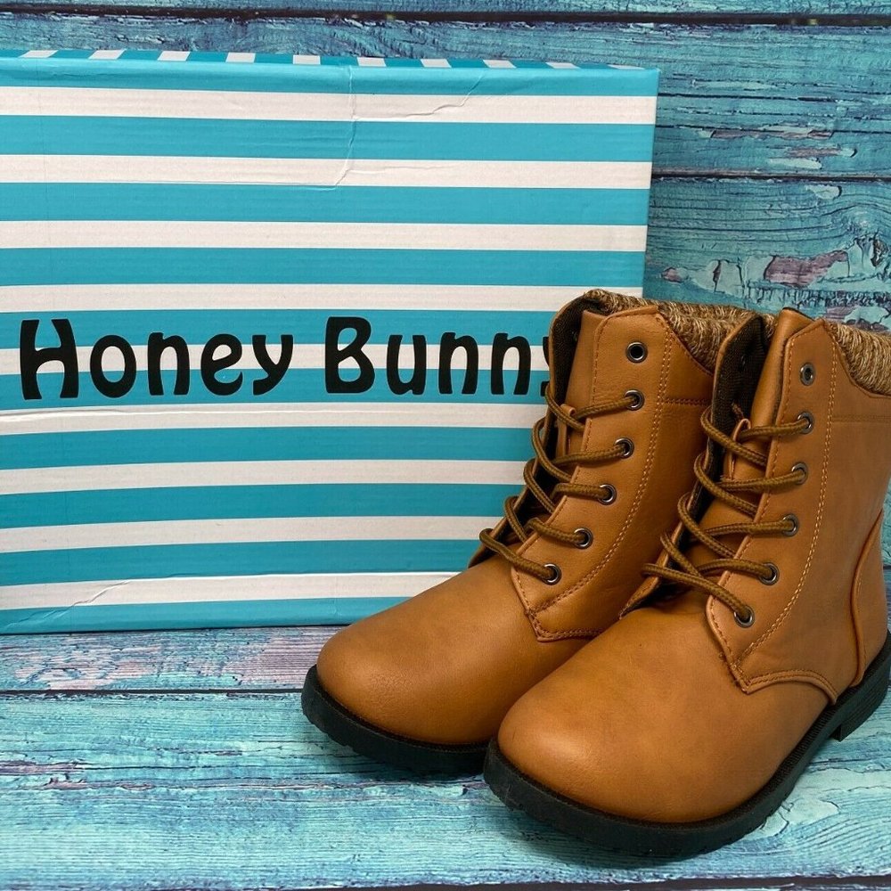 Honey Bunny Tan Flop Lace Up Toddler Hiking Winter Ankle Boots Shoes Size 3 NEW